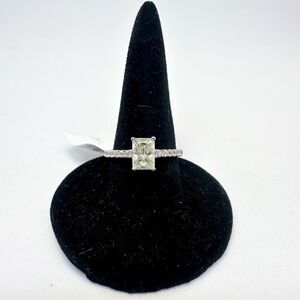 Ring Silver White Radiant-Cut Pavé Engagement Ring & case